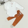 thumbnail image 2 of Staki Going Home Outfit Baby Boy Newborn Baby Boy Fall Winter Clothes Boy Embroidery Waffle Knit Romper Pants Sets 0-24M(Brown,12-18 Months), 2 of 5
