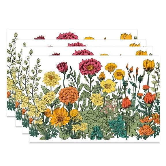 SUNOLIFE Spring Floral Placemats Plants Flowers Table Mats Set of 4, Mats for Dining Table Decorations 12x18 inch