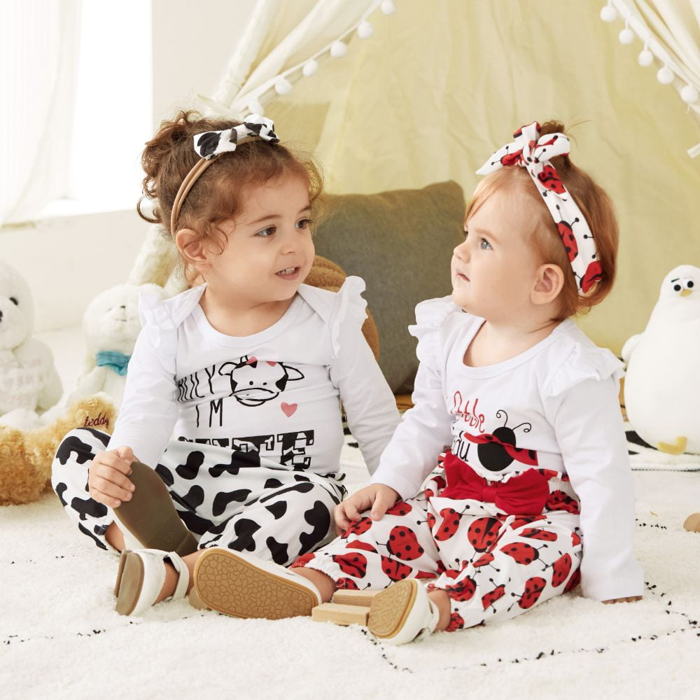 PatPat Newborn Baby Girl Clothes Long Sleeve Romper Bodysuit and Pants Outfit Set, 3-6 Months