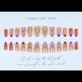 thumbnail image 4 of Colorful French Tip Press on Nails - Medium Almond Fake Nails with 3D Flower Ocean Designs, Glossy Finished Reusable False Nails with Adhesive Glue Tabs - 24Pcs Nail Kit for Women Manicure, 4 of 8