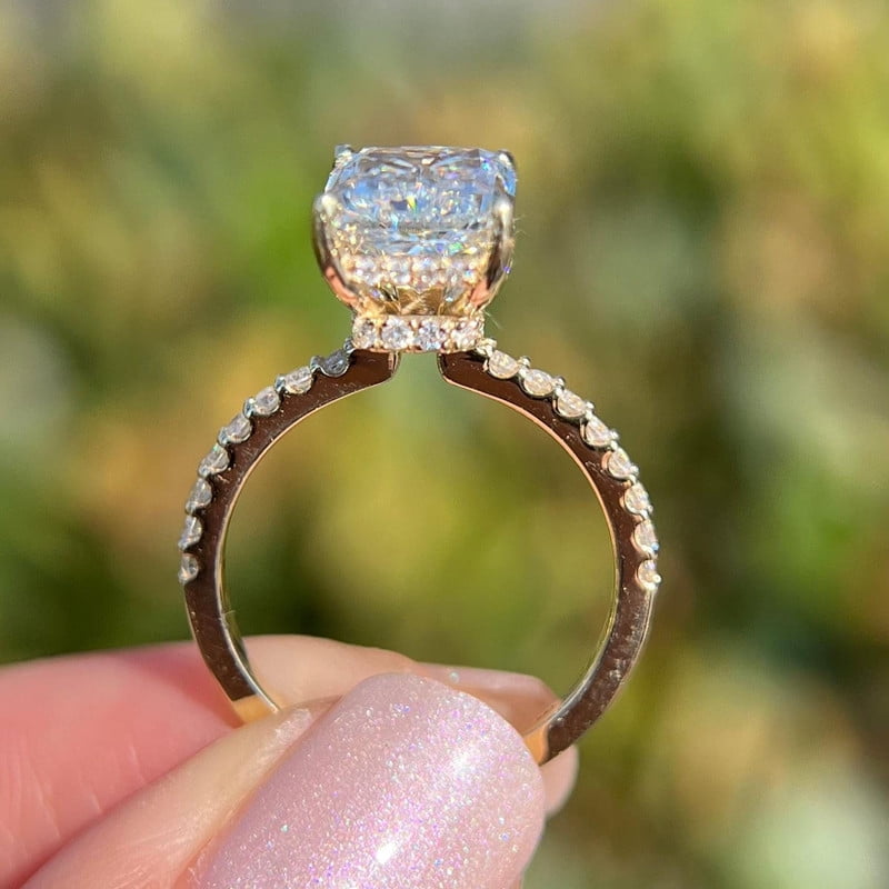 solitaire jewels 2.5CT Radiant Moissanite Hidden Halo Engagement Ring For Women, 18K Yellow Gold