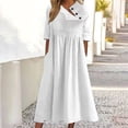 thumbnail image 3 of QUYUON Women’s Pockets Midi Dress Summer Casual Button Short Sleeve Crew Neck Flowy Dress Pleated A-Line Maxi Beach Sun Dress Style A-135 Holiday Wedding Guest Mid-Length Dresses, 3 of 6