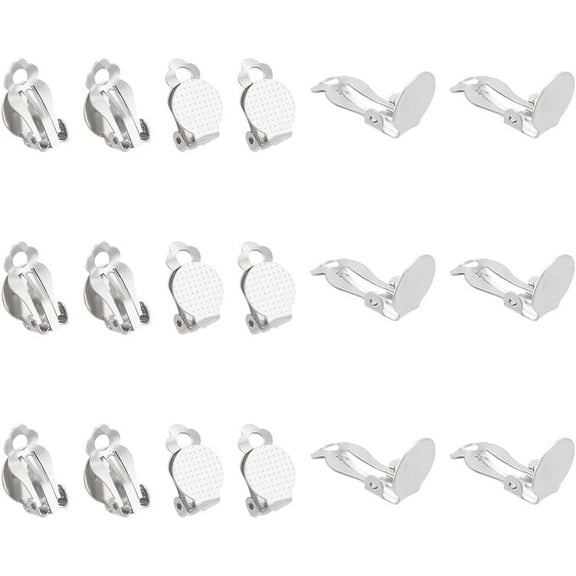 1 Set 20Pcs Clip on Earrings Findings Flat Round Earring Blank Tray Earrings Stainless Steel Earring Converters Non-Piercing Earrings Metal Clip for Women Earring Making DIY Crafts