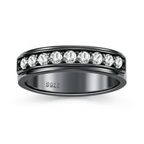 SFTING Men Wedding Band 925 Sterling Silver Rings for Men White Plated Round 5A Zirconia Black Size 8