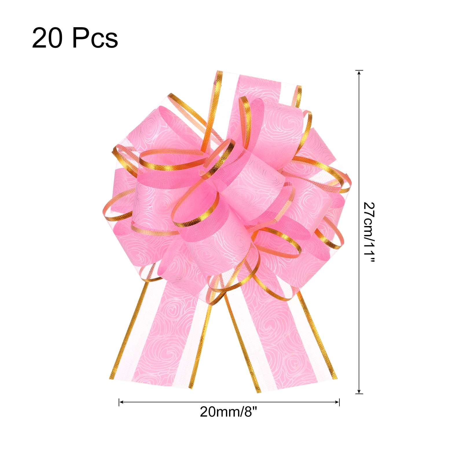20pcs 8 Inch Large Pull Bow Gift Wrapping Bows Ribbon Organza Pink for Wedding Present Party