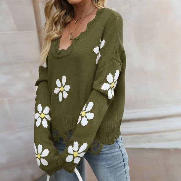 Suéter De Invierno Lady Jumper Top Loose Hole Suéter para mujer Sólido Cómodo Ropa de uso diario Traje de calle Cgtredaw Verde Xl para Mujer