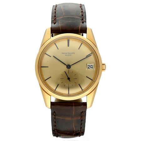 Patek Philippe 33mm Leather Strap Automatic Wristwatch, Yellow Gold