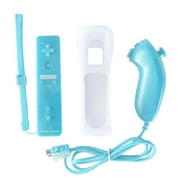 Built in Motion Plus Remote + Nunchuck Controller For Nintendo Wii + Silicon case(Blue)