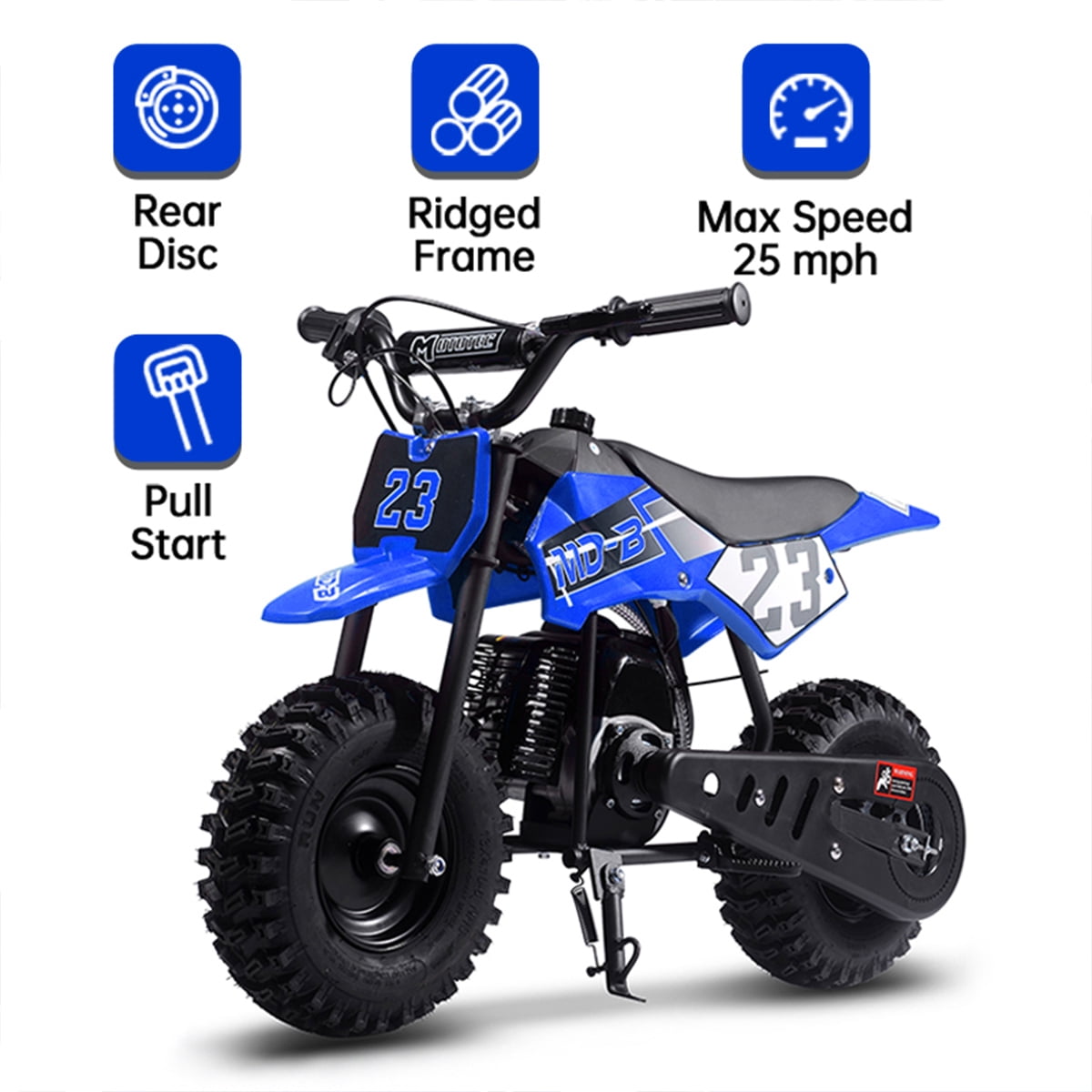 TOXOZERS Mini Pit Bike Gas-Powered Dirt Bike with 13 Inch Knobby Tires,25 MPH,Begin-ner Off Road Motorcycle for Boys Girls,Blue