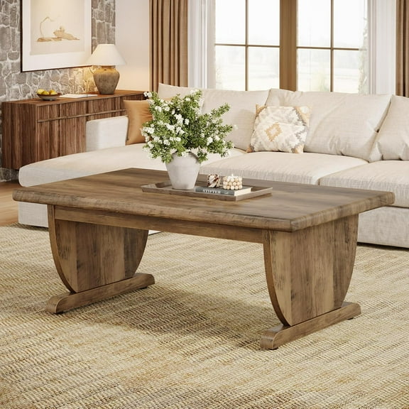 47.24-Inch Rectangle Coffee Table with Sturdy Pedestal for Living Room