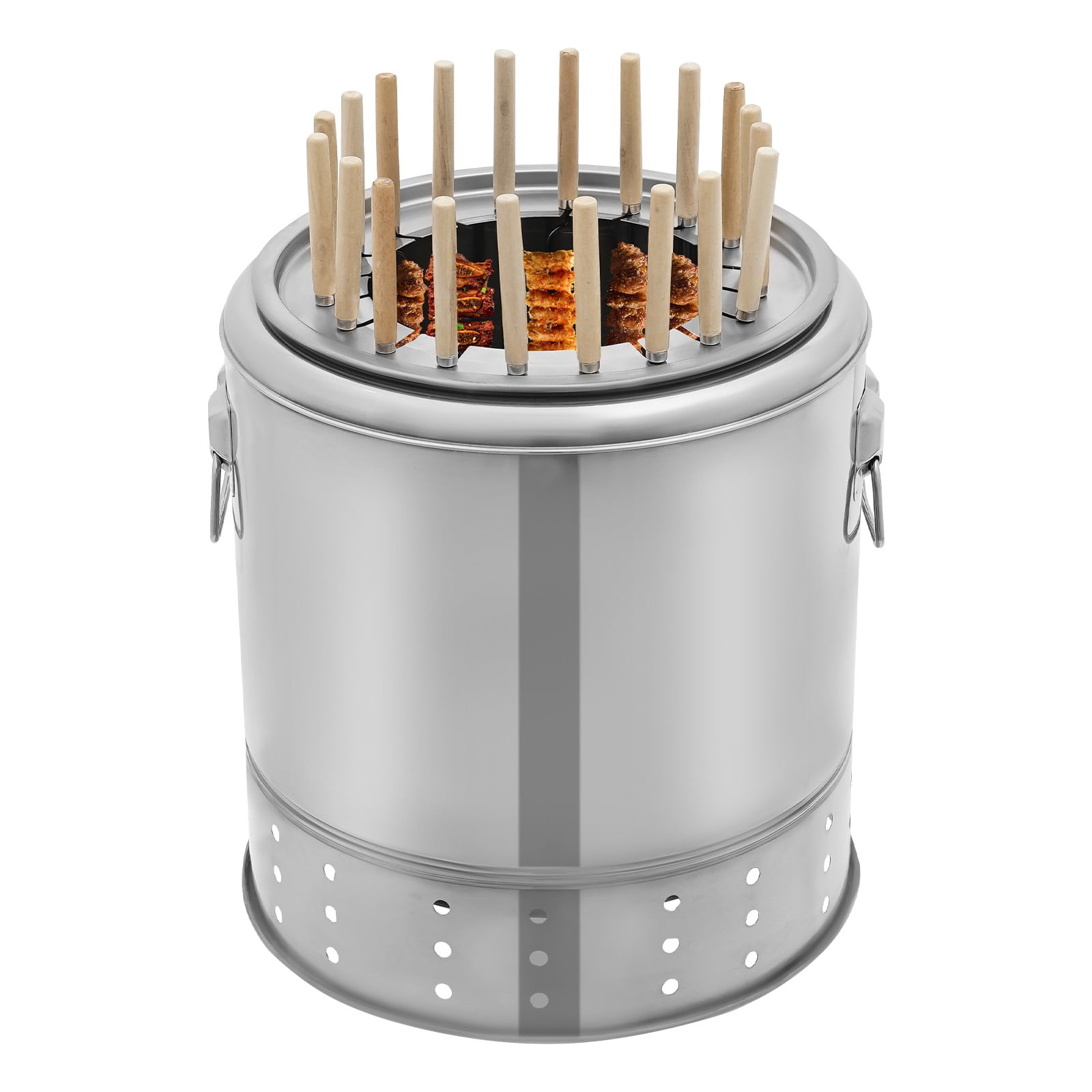 20 Skewers 201 Stainless Steel Charcoal Barrel BBQ Grill, BBQ Hanging Stove Camping Barbecue Rack for Vegetables and Meat Carbon Barbecue