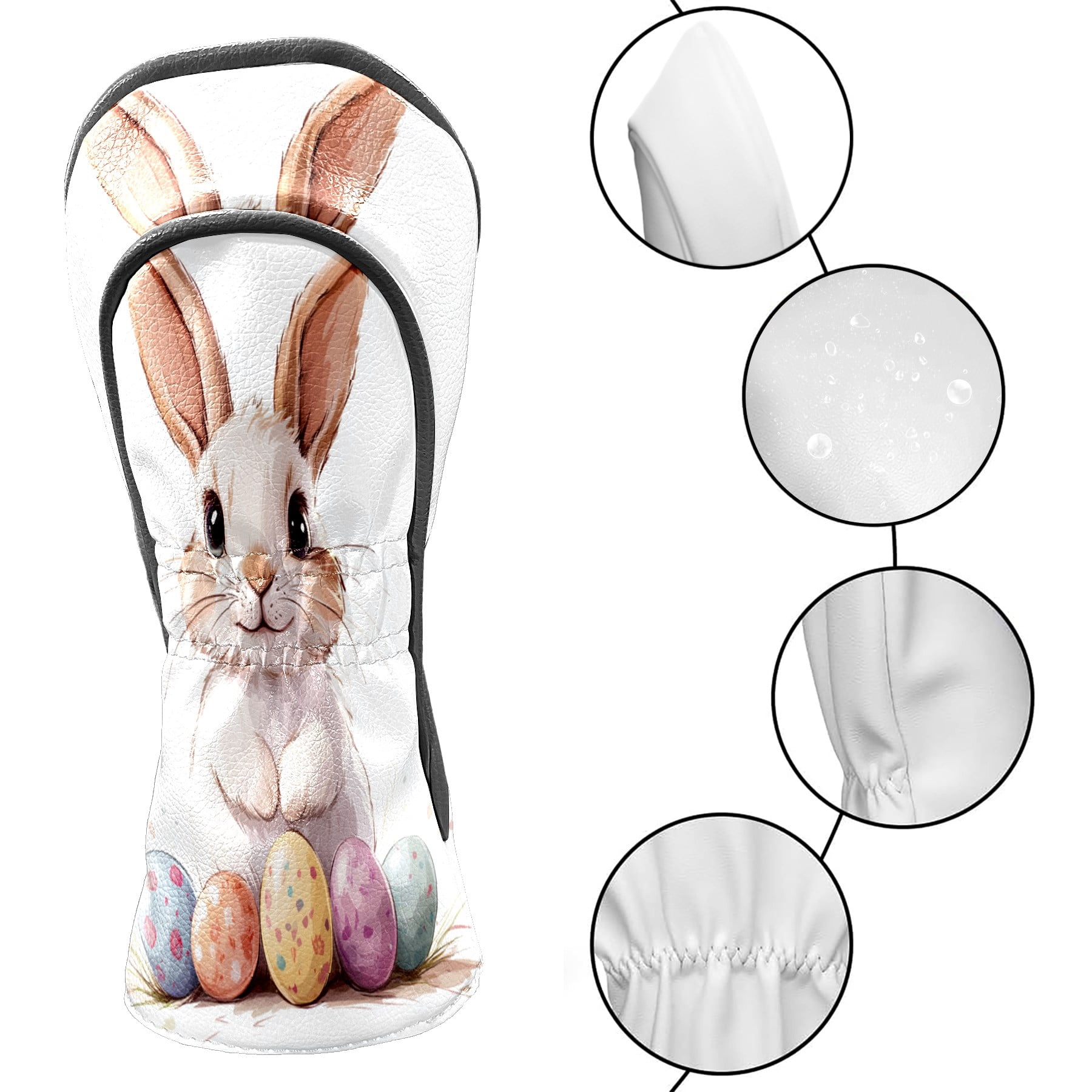 Golf Club Covers PU Leather Waterproof Head Covers for Fairway Woods Hybrids Cute Easter Rabbit With Easter Eggs