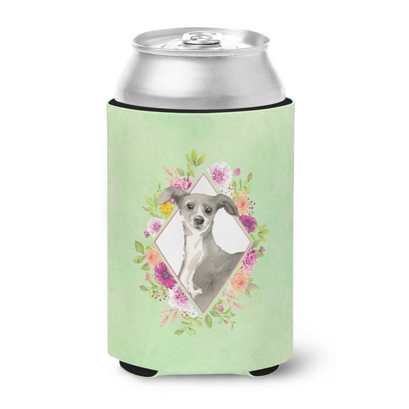 Italian Greyhound Green Flowers Can or Bottle Hugger