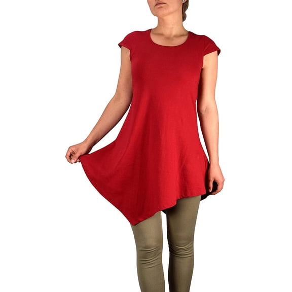 Peach Couture Womens 100% Cotton Summer Tank Top Tunic Handkerchief Hem Shirt Red X-Large