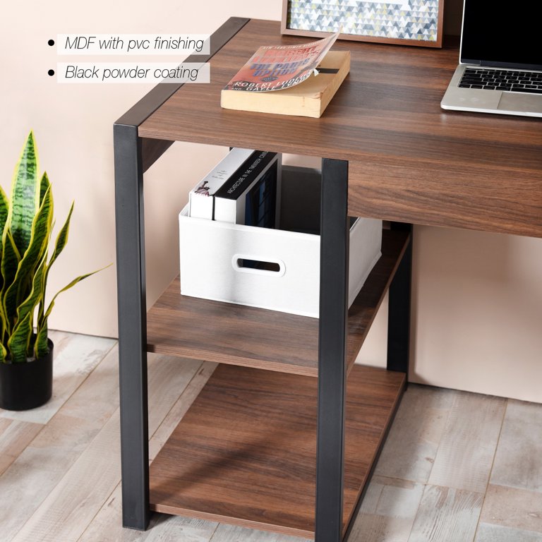 47.2 Home Office Desk / Computer Desk, Storage Desk Morden Style with Open Shelves Worksation - Brown