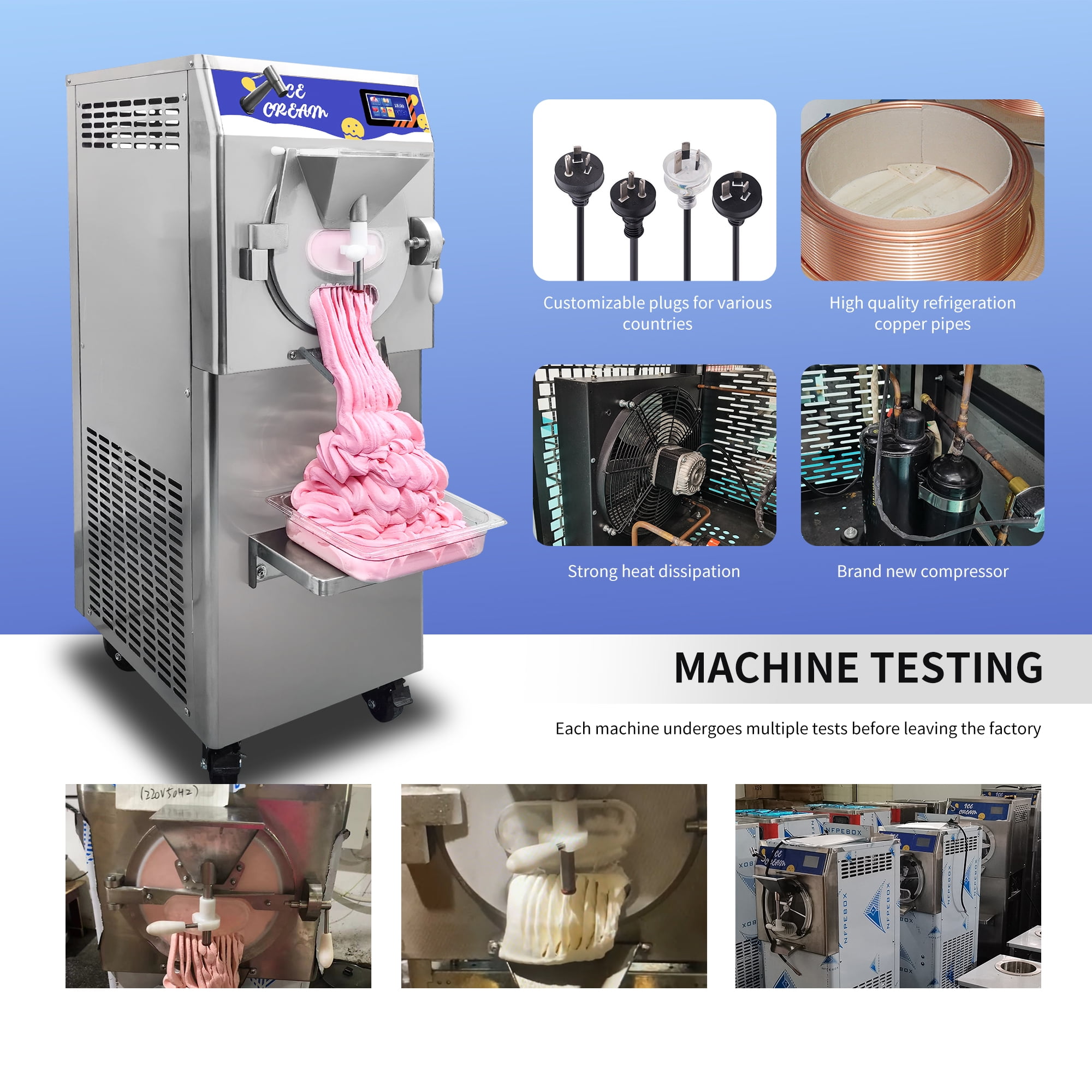 Mvckyi Commercial Hard Serve Ice Cream Machine, 12L 13 Gallon Per Hour Italian Ice Cream Maker, Gelato Hard Ice Cream Machine, 5 Programs Mult-Function, Thick Stainless Steel Hinged Door, 2200W