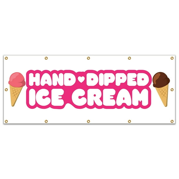 Hand Dipped Ice Cream Banner 48" X 120" Heavy Duty 13 Oz Vinyl Banners with Grommets Single Sided