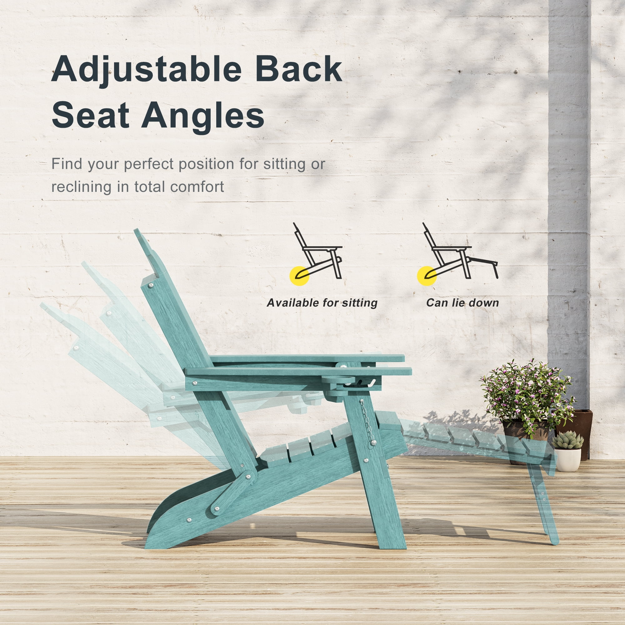ACEGOSES Foldable Outdoor Adirondack Chair with Cup Holder, 3-Position Adjustable HDPE Plastic for Patio, Fire Pit, Deck, Lake Blue