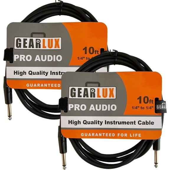 Gearlux 10-Foot Instrument Cable, Straight-Straight, Black - 2 Pack
