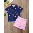 thumbnail image 3 of Hirigin Toddler Baby Boy Flamingo Short Sleeve Button Down Shirt  Casual Shorts Set Summer Outfits 1-6 Years Clothes, 3 of 8
