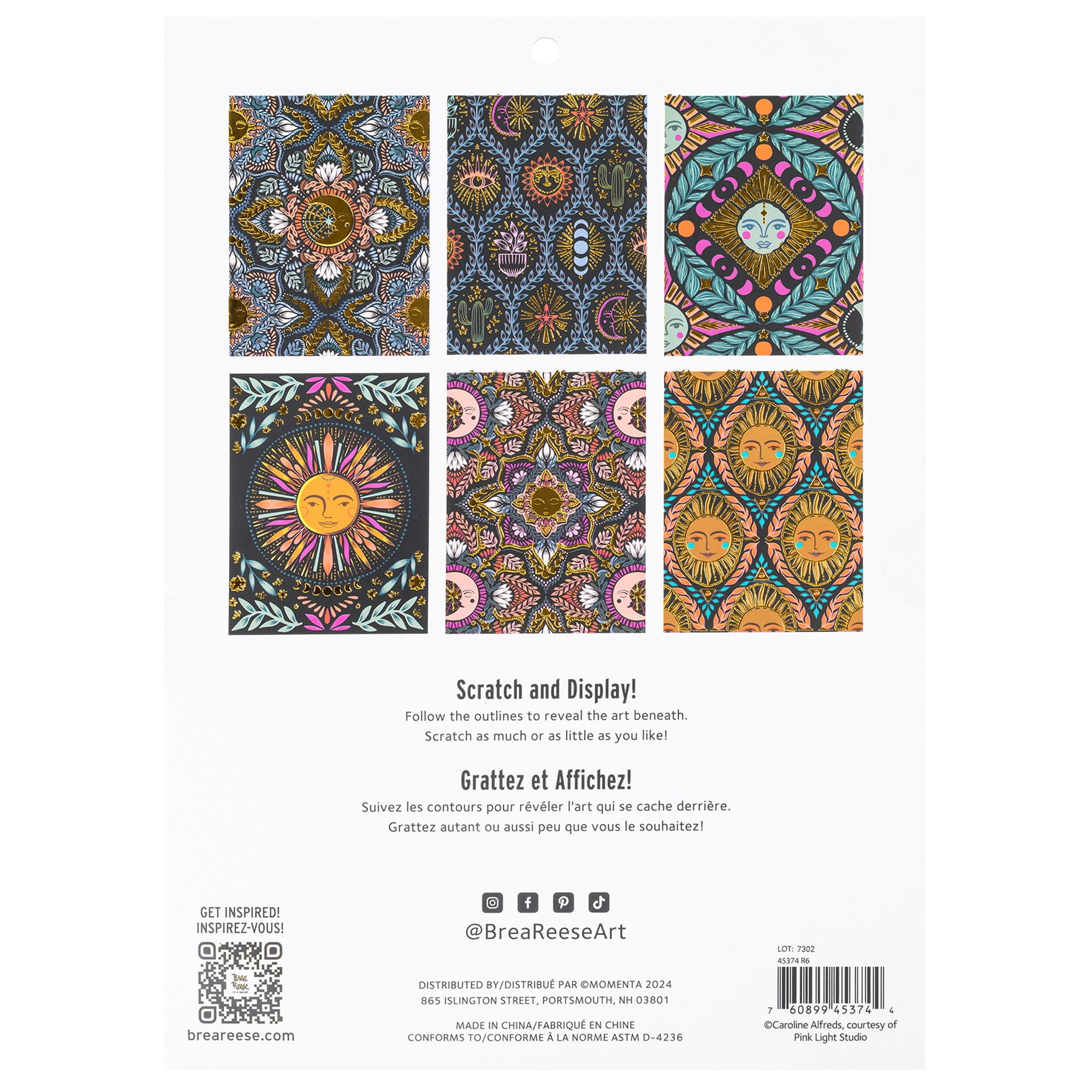 Brea Reese: Scratch Art Paper Pad - Moon & Sun - 6 Designs, Metallic Guided Art, Dual-Tip Stylus & Brush, Easy-to-Frame 9x12" Pages, Adult Craft Kit