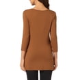 thumbnail image 3 of INSPIRE CHIC Women's Tops Round Neck 3/4 Sleeve Button Decor Irregular Hem Casual Style Blouse M Brown, 3 of 6