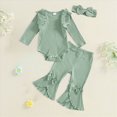 thumbnail image 2 of TOWED22 Newborn Baby Girl Clothes 3pcs Rib Frill Long Sleeve Romper Flared Pants Headband Set Fall Winter Outfits,1-3 M, 2 of 5
