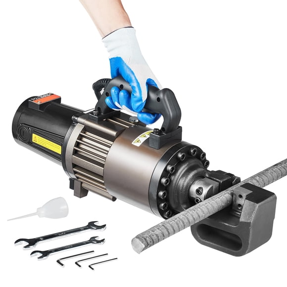 KFFKFF Electric Hydraulic Rebar Cutter, 2300W, effortlessly slices through rebar up to 1.26 Inch (5-32mm) in under 4.5 seconds. Includes oil can & accessories, in sleek black, model RC-32