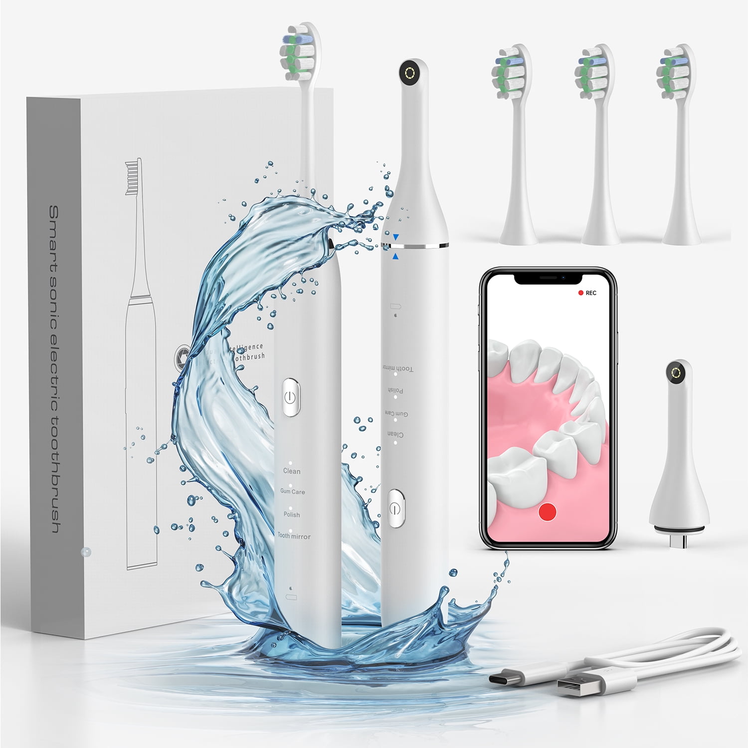 LOMAXFR Smart Electric Sonic Toothbrush with Oral Camera, USB Rechargeable Toothbrushes for