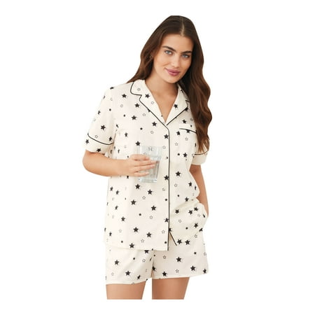 

Womens Satin Short Pajamas Set Button Down Two-piece Pj Sets Sleepwear Flannel Loungewear