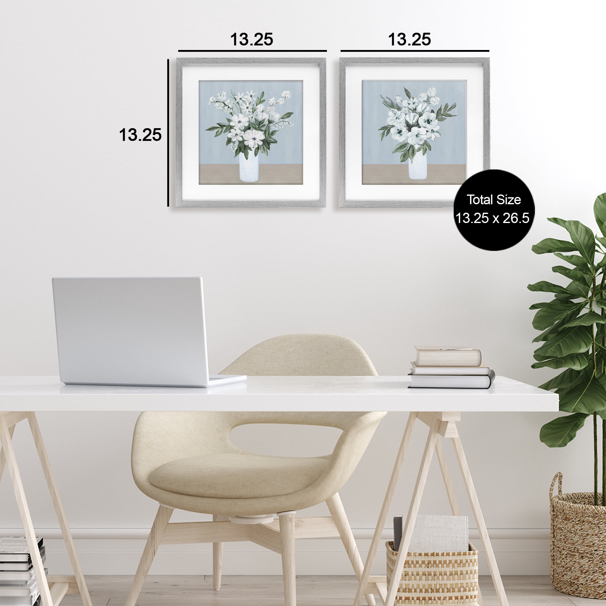 Stupell Industries Mixed White Blossoms 2 Piece Gray Framed Print Under Glass Set, design by Marilyn Dunlap