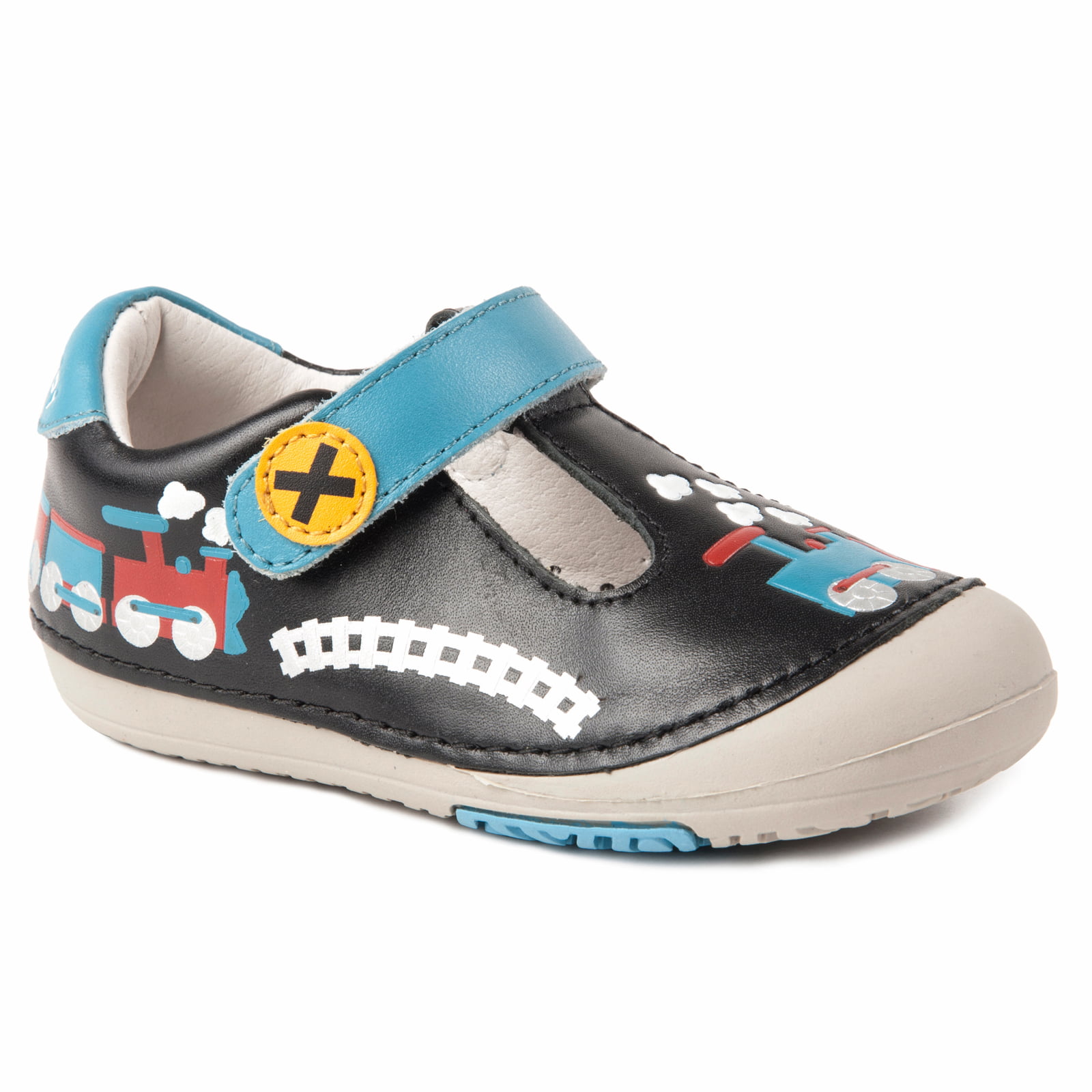 Momo Baby - Momo Baby Boys T-Strap Leather Shoes - Train Black (First ...
