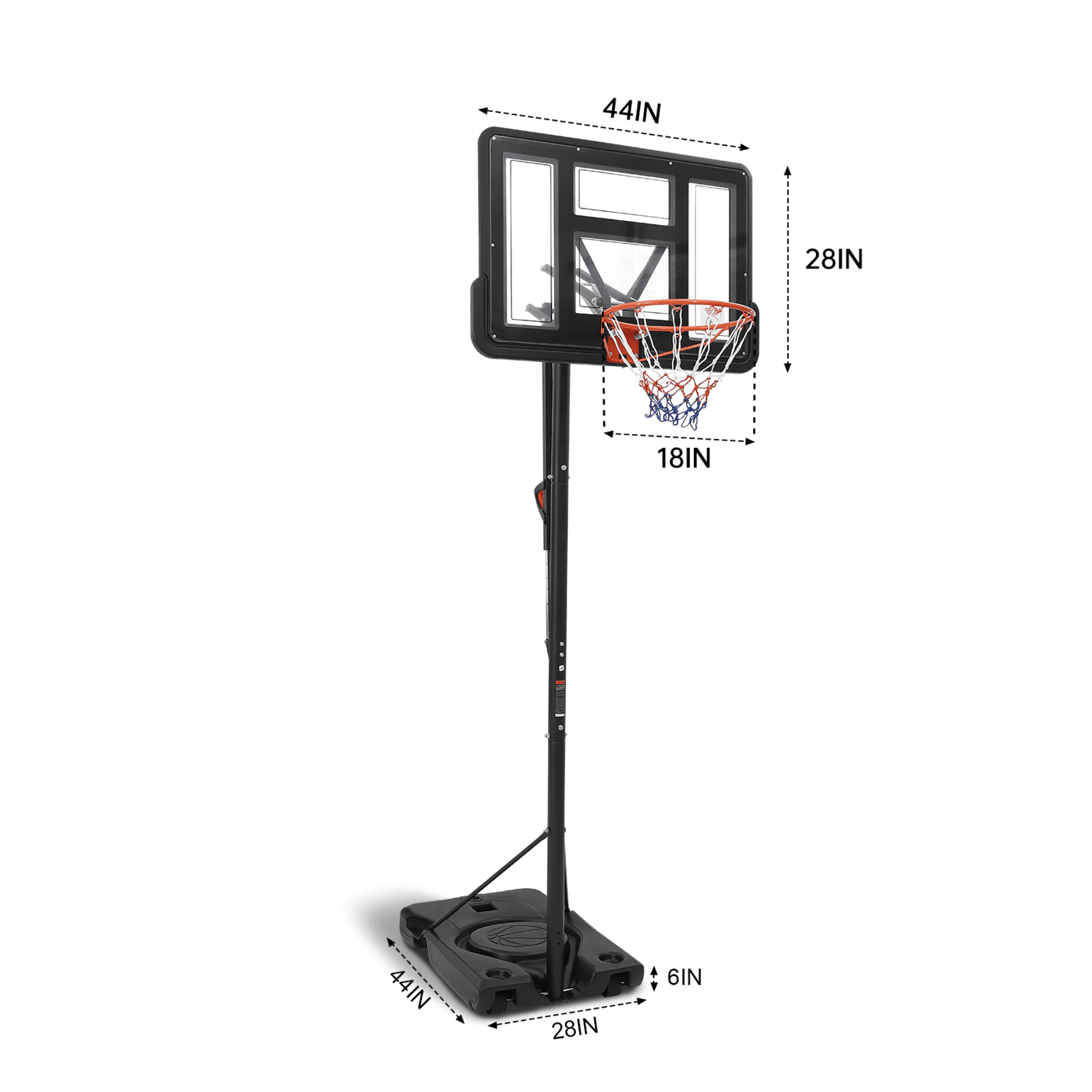 Height Adjustable Portable Basketball Hoop with Wheels & Basketball, Transparent Backboard Basketball Goal System for Kids Adults, Driveway Backyard