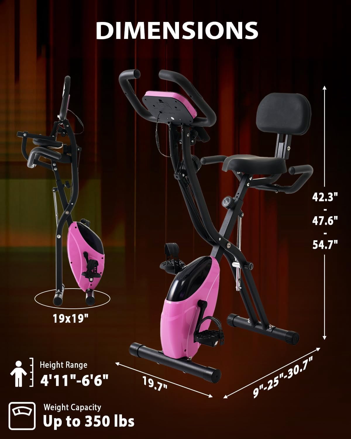 HLAiLL Foldable Magnetic Stationary Exercise Bike for Home 10-Level Adjustable Resistance Indoor Cycling Maximum Weight 300 lbs with Arm Bands and Backrest(Gray)