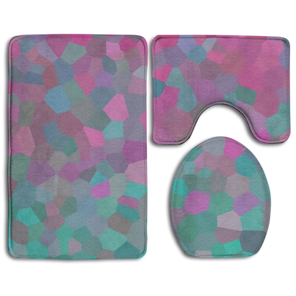 CHAPLLE Green Purple 3 Piece Bathroom Rugs Set Bath Rug Contour Mat and ...