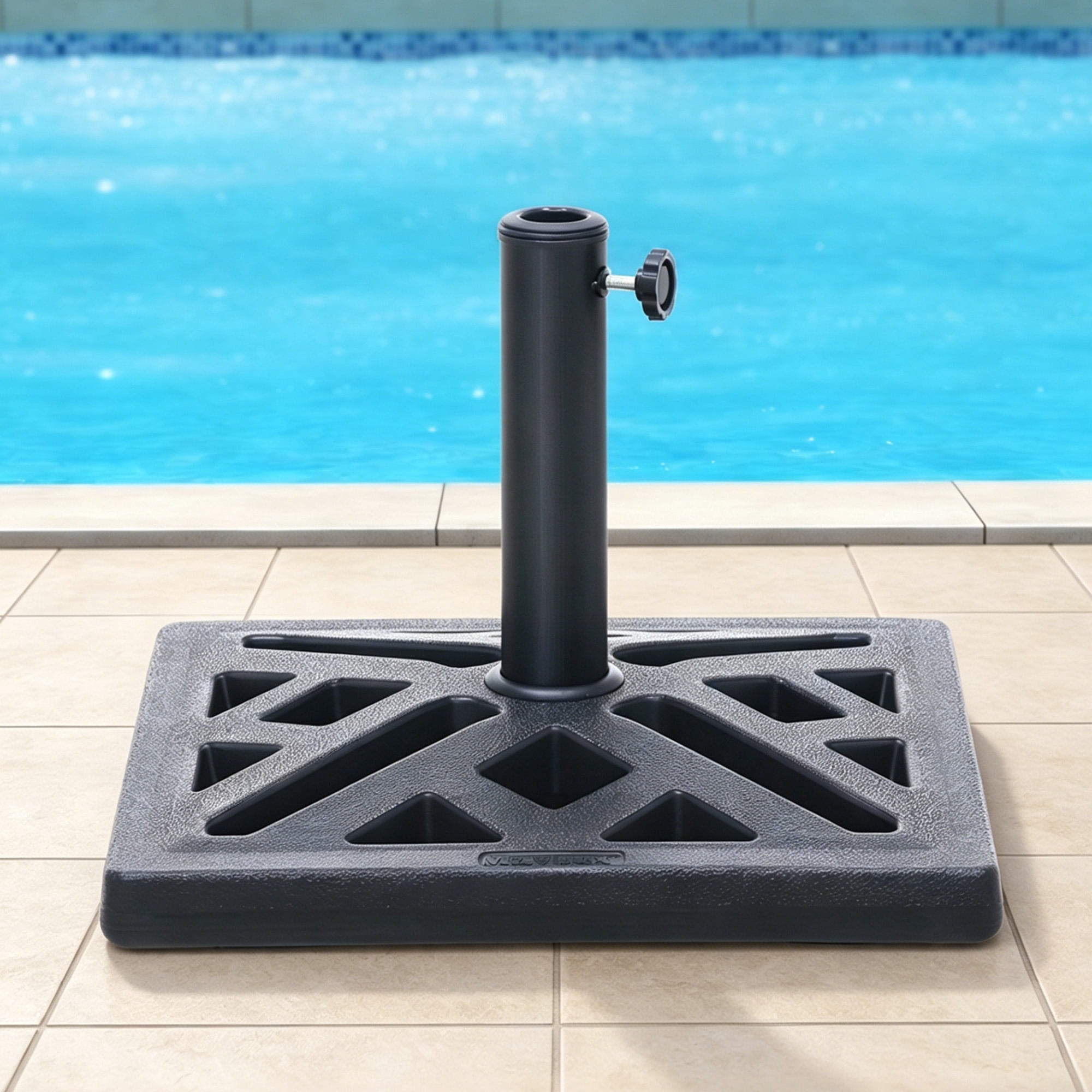 Abble 33 lbs. Square Umbrella Base, Lattice Design Outdoor Market Umbrella Stand in Black