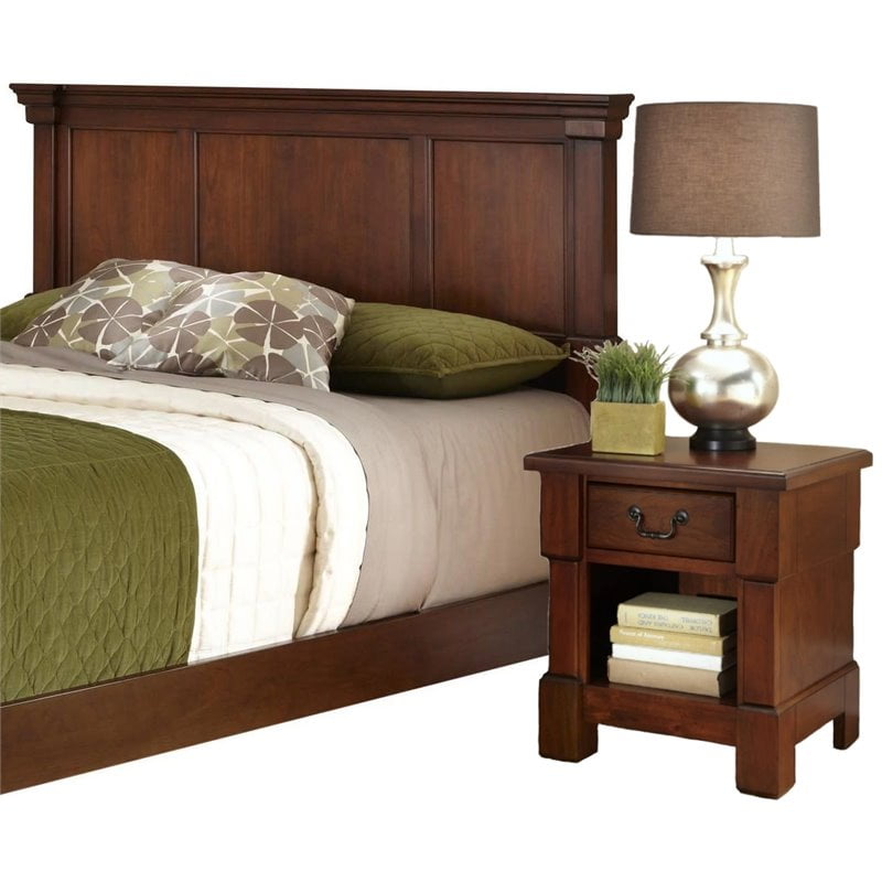 Home Styles The Aspen Collection Queen/Full Headboard and Night Stand, Rustic Cherry/Black