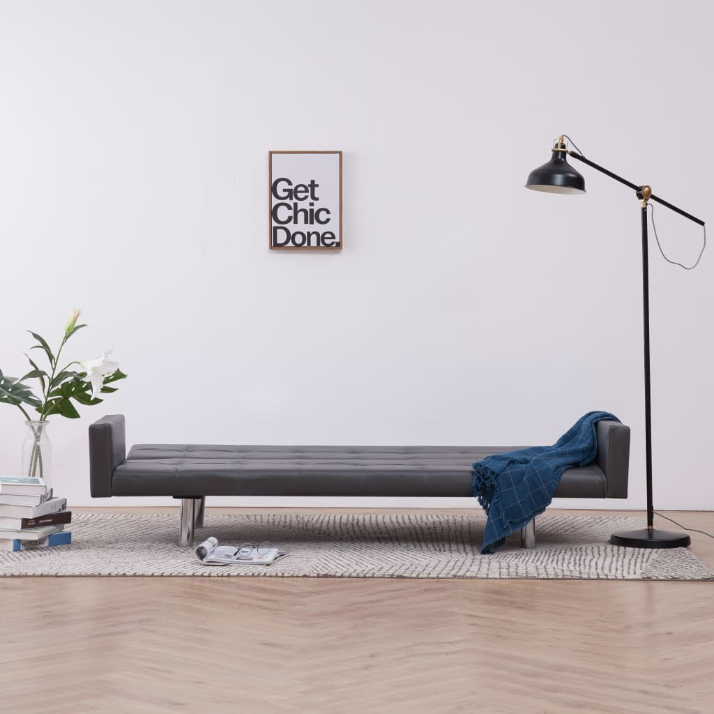 Kepooman Home Convertible Faux Leather Sofa Bed with Armrest for Living Room, Light Gray Kepooman Home Convertible Faux Leather Sofa Bed with Armrest for Living Room, Light Gray