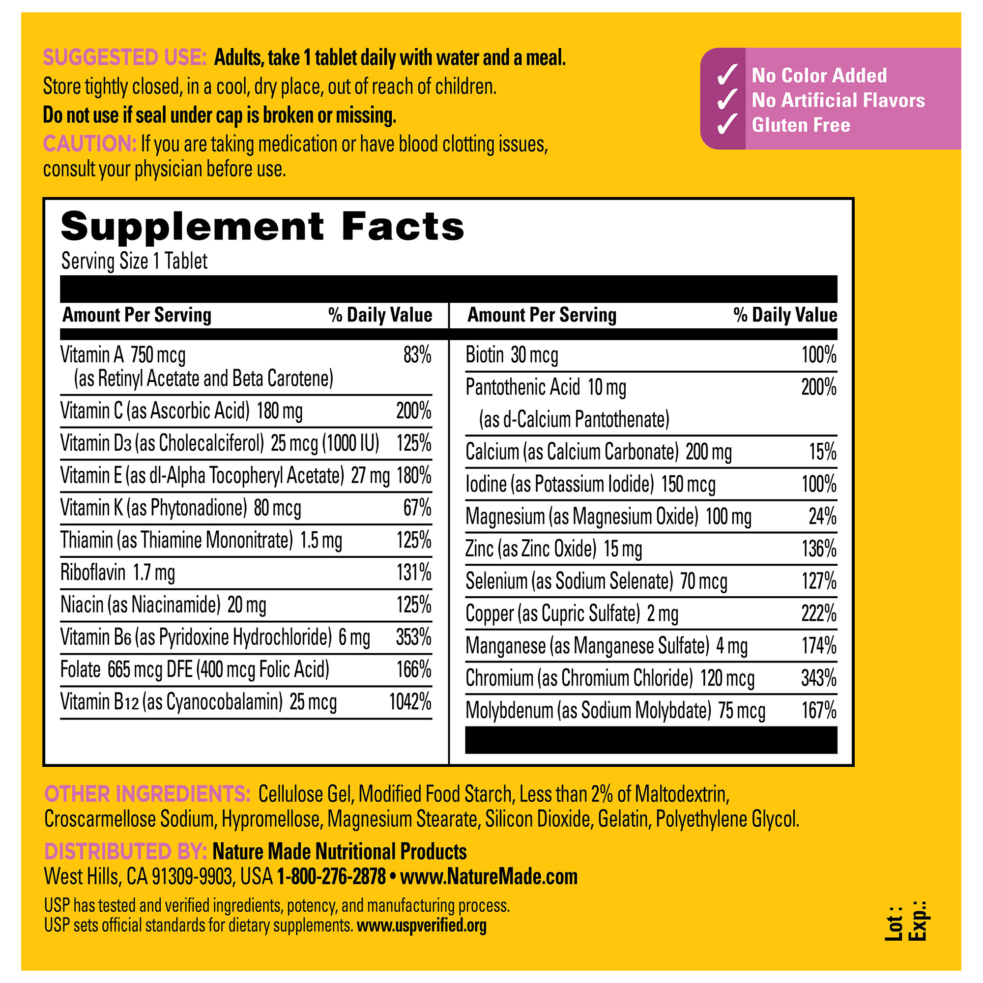 Nature Made Multivitamin For Women 50+ with No Iron Tablets, Women's Multivitamin, 210 Count