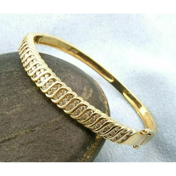 3 Ct Round Cut White Lab Created Diamond Tennis Bangle Bracelet 14K Yellow Gold Plated
