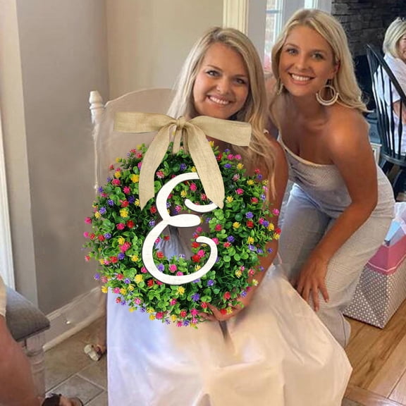 Clearance Wreath under $15,1PC Unique Last Name Year Round Front Door Wreath With Bow Welcome Sign Garland Creative 26 Letter Farmhouse Wreath For Front Door SummerAll Seasons Outside Hanger Dec