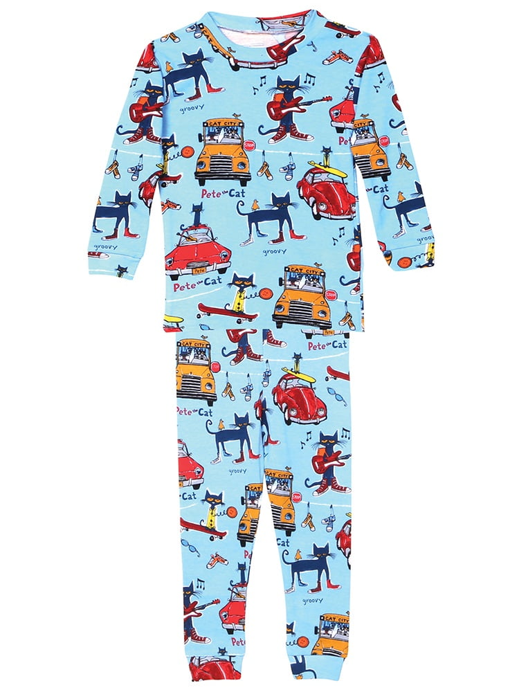 Books to Bed Boy's Pete The Cool Cat Cotton Toddler Pajamas Blue