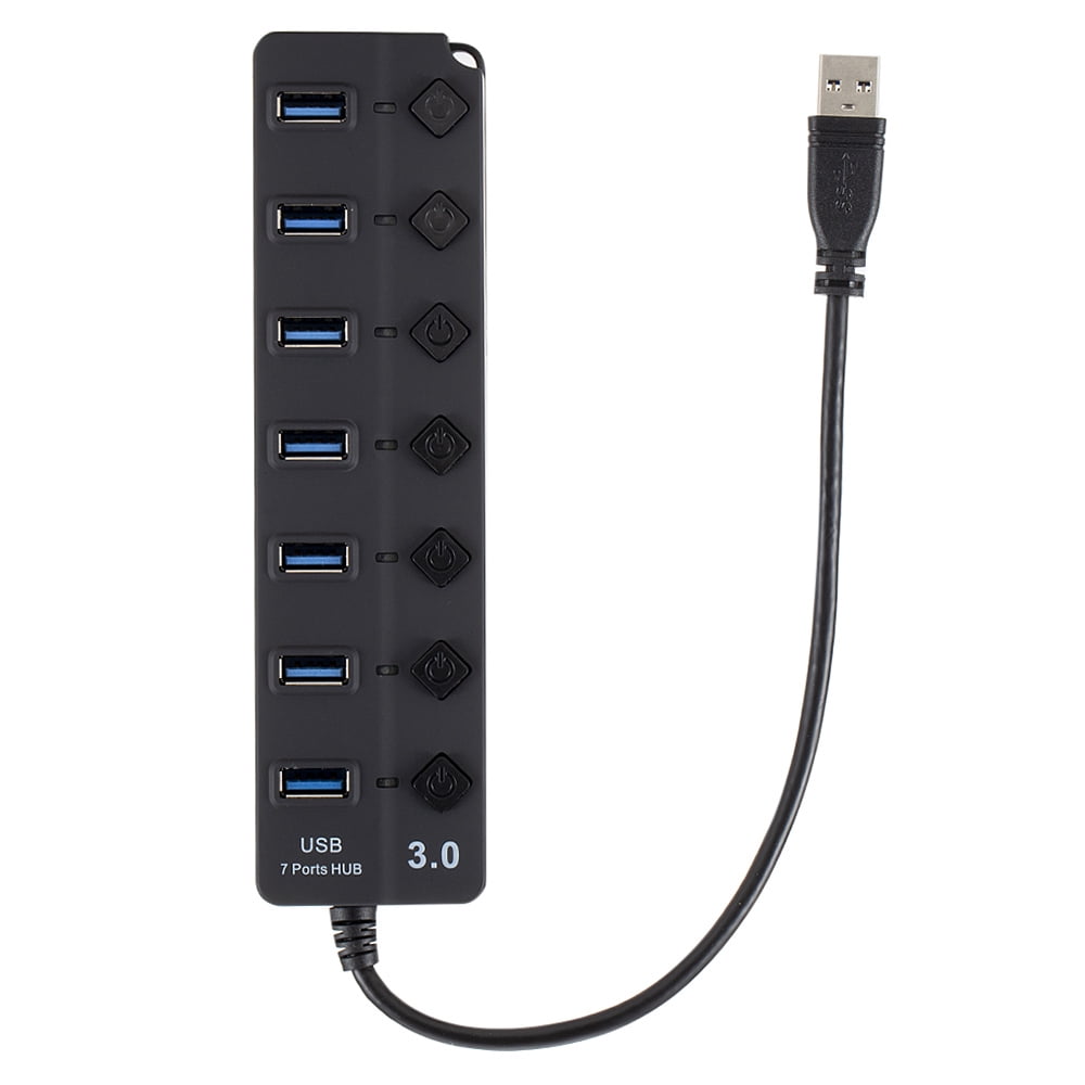 Usb USB 3.0 HUB Splitter 7 Ports with On/Off Switches High Speed 5Gbps Micro Multiple USB Port Expander for PC Computer