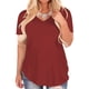 thumbnail image 5 of Qarigey Camiseta de mujer con cuello en V Blusa casual Camiseta de color sólido V Top de manga corta Prendas para la parte del cuerpo Vino rojo XL Qarigey AP003157-20, 5 of 6