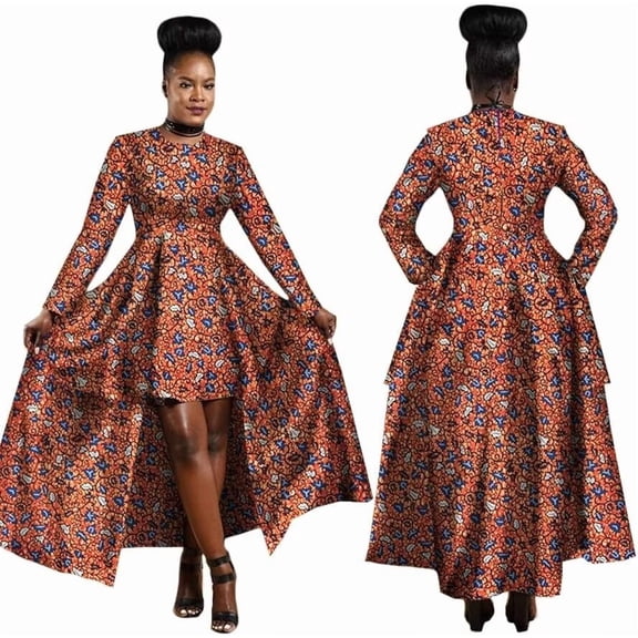 BAZINRICHE African Dresses for Women Kente Style Print Cotton Sexy Maxi Long Dress for Ladies African Clothes