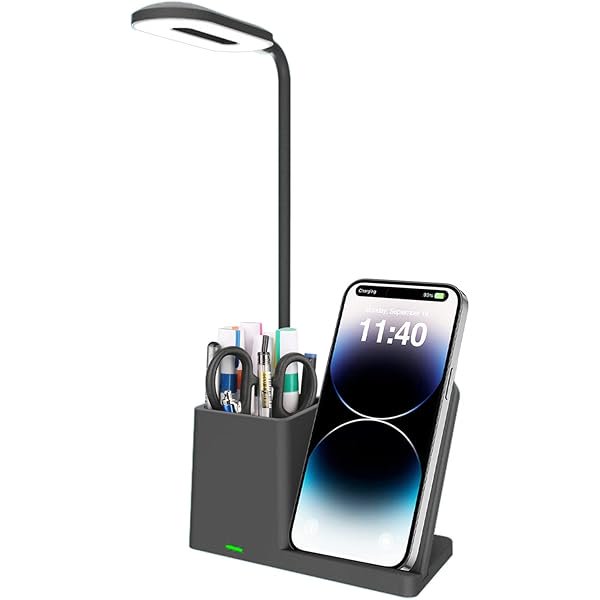 wonima02 Modern Pen Holder Pencil Holder with Lamp and 15W Wireless Charging Stand Black