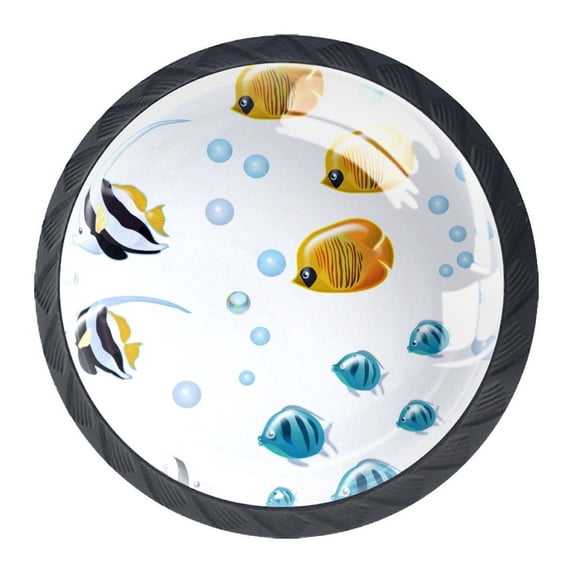 4 Pcs Tropical Fish Knobs for Kitchen Cabinet Cupboard Dresser Bookcase Drawer Pulls Handles Round Home Decor