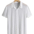 thumbnail image 3 of Men Shirt Fashion Dots Embroidery Hollow Out Mesh Lace Knitted Short-Sleeve Tops, 3 of 6