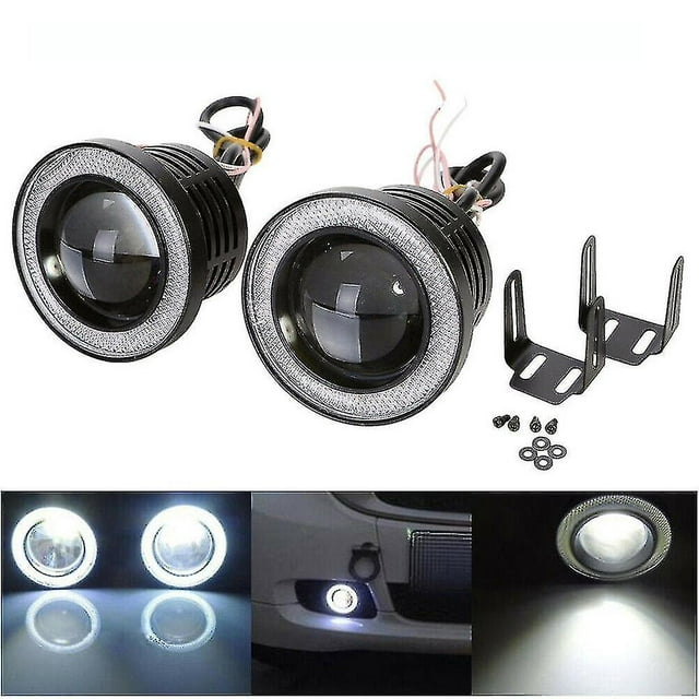 2 Pcs Phares Ronds à DEL pour Voiture, Anneau Halo Anti-Buée, Lampe de Conduite