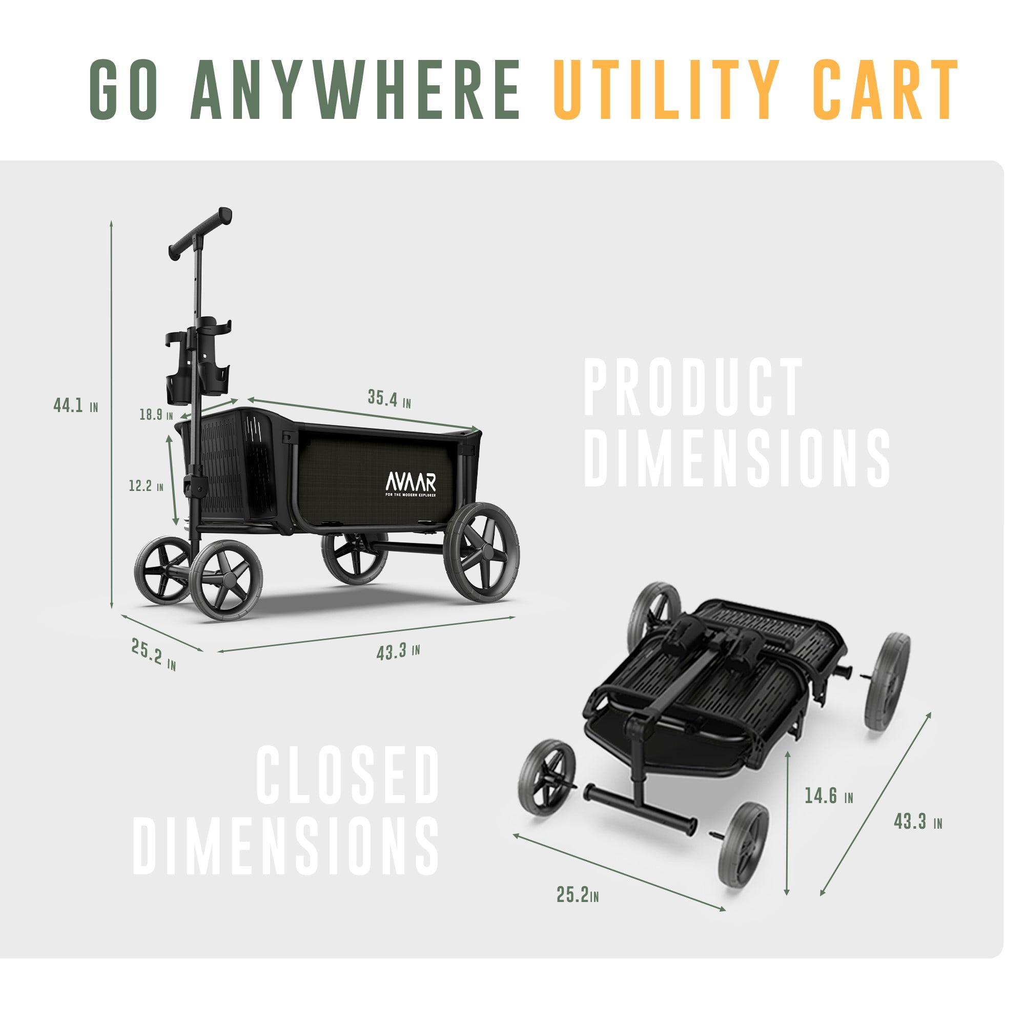Avaar Utility Cart, Go Anywhere Series, Black